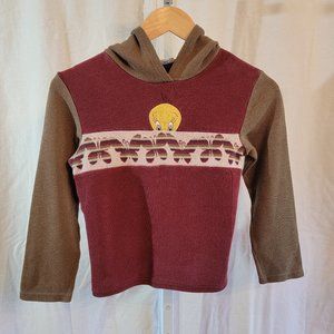 Vintage Looney Tunes Tweety Bird Top Burgundy Red and Brown Girls Size 10/12